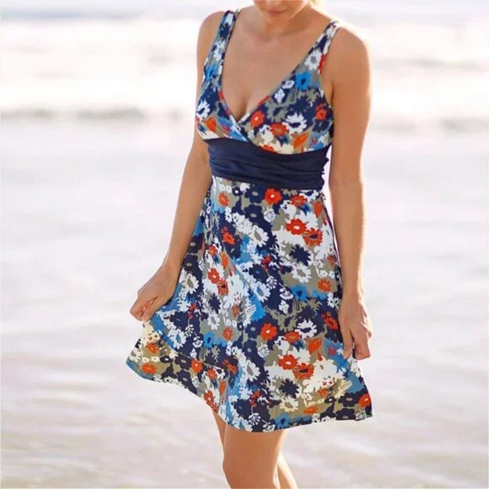 Patagonia Margot Sleeveless Dress Dew Drop Floral Organic Cotton Blue XL - Picture 2 of 6